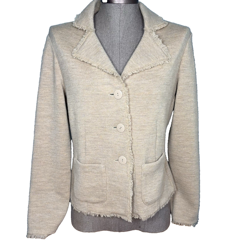 Vtg Late 90s Talbots 100% Merino Wool Cardigan Women Small Beige Button Classic